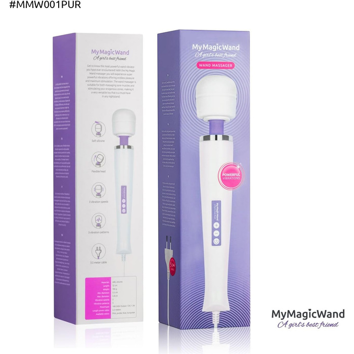 Масажер-вібратор My Magic Wand з живленням від мережі - для м'язів та інтимної зони - аксесуар для масажу для чоловіків та жінок, блакитний (фіолетовий)