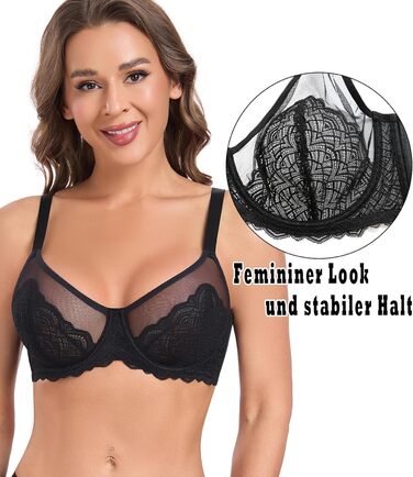 Чорний бюстгальтер Minimizer BH для великих розмірів з мереживом, без пуш-апу, повсякденний, класичний, 90F
