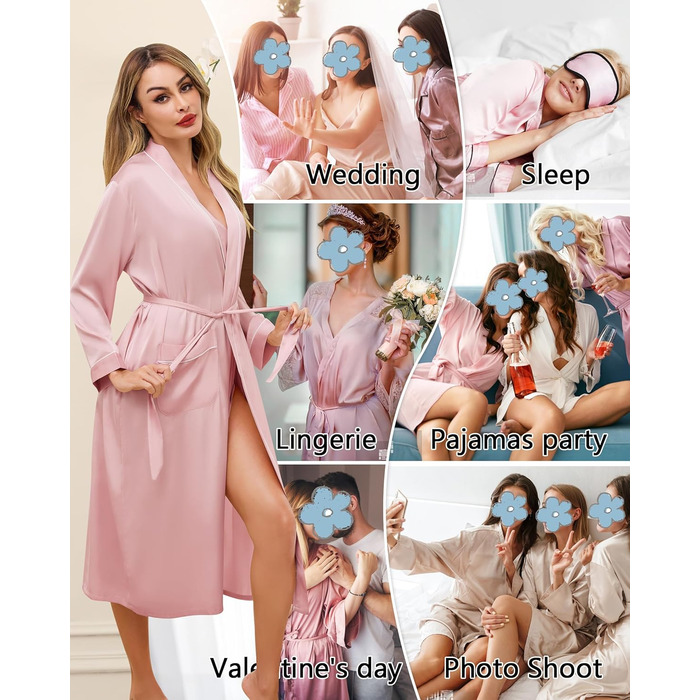 Жіночий атласний халат довгий, баняк, кімоно, легкий, весільний, м'який, для вечірки, нічна сорочка, V-подібний виріз, S-XXL, XL, світло-рожевий