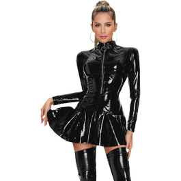 Боді з екошкіри PIIKNUO для жінок: сексуальний мокрий ефект, латекс, чорний колір. Ідеально для вечірок та особливих випадків.