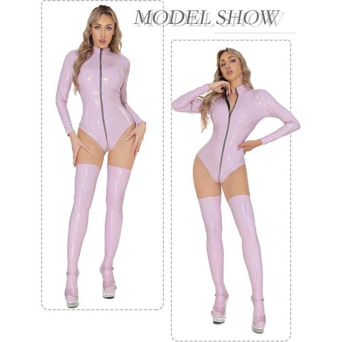 Корсет-боді FEOYA з еластичної штучної шкіри, лак, довгі рукави, для клубів, вечірок, ковбойський стиль, Cosplay, карнавал, S-3XL (фіолетовий, L)