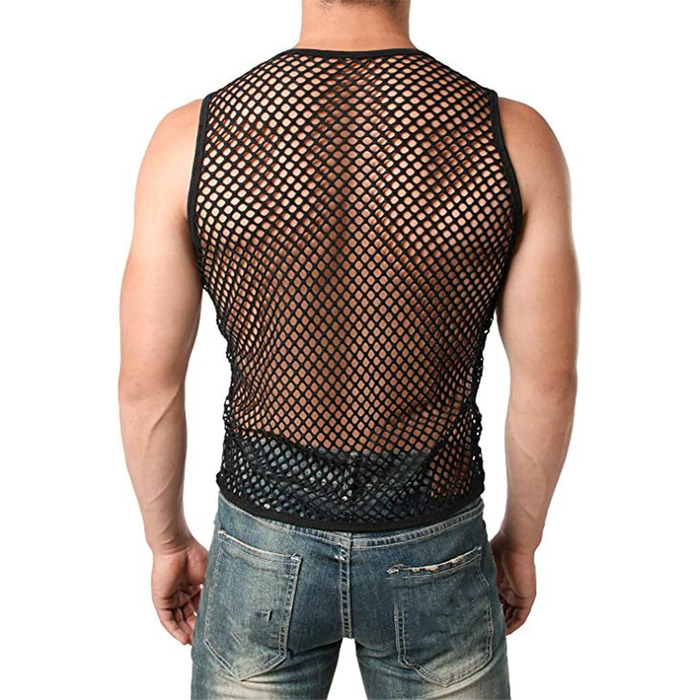 Чоловіча прозора сітчаста футболка з мереживом - ідеальний варіант для нічного клубу та вечірок | Чорний