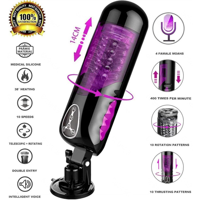 Електричний мастурбатор-чаша з 10 режимами ротації, телескопічною функцією та нагріванням для чоловіків
