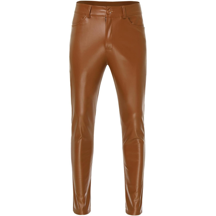 Чоловічі лосини з ефектом вологості, шкіряні лосини-легінси з виступаючими кишенями, обтягуючі, з еластичної штучної шкіри, Slim Fit, прямий крій, еротичні штани (3XL, Коричневий B)