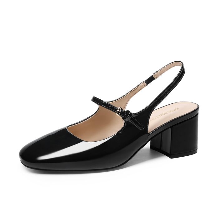 Жіночі туфлі Mary Jane DREAM PAIRS на низьких масивних підборах, закритий квадратний носок, slingback, чорні човники для офісу та вечірок, 40 EU