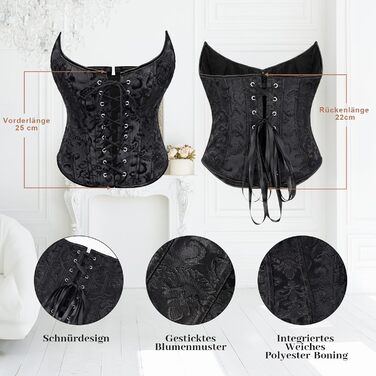 Жіночий корсет WHIPPY Vintage Gothic Overbust — чорний бюст'є з шнурівкою, розмір M