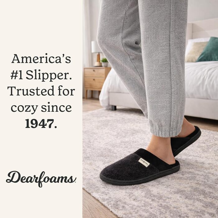 Жіночі капці-клоги Dearfoams Wide Width з chenille та стількою з стьобаної тканини, розмір 40/41 EU, чорні