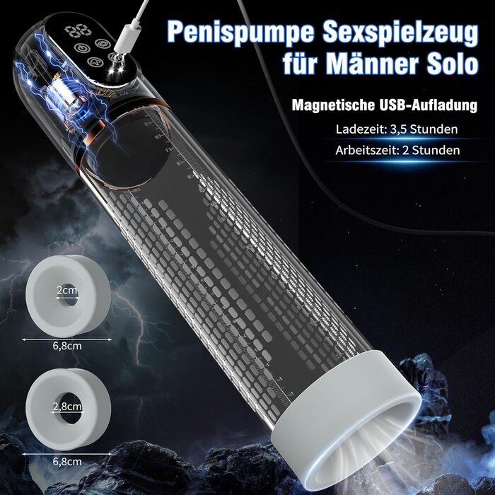 Пумпа для статевих органів HIVEFUN для чоловіків, секс-іграшка мастурбатор з 4 режимами всмоктування та 3 автоматичними режимами тренування, водонепроникна IPX7, сірий колір