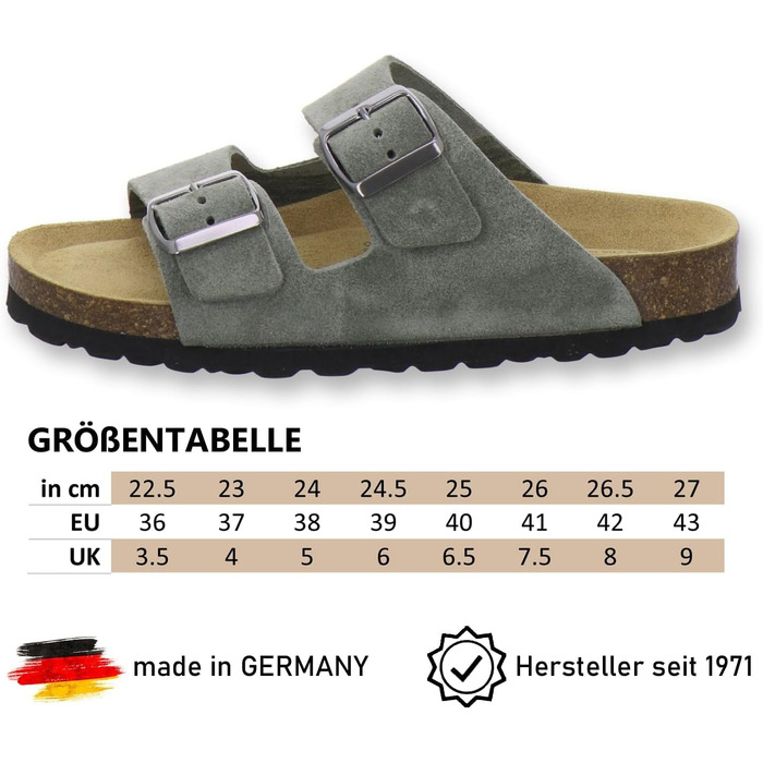 Жіночі шкіряні пантолети AFS-Schuhe 2100, натуральна замша, оливкові, Made in Germany, розмір 38 EU