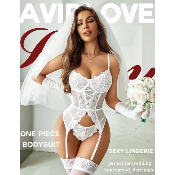 Avidove: Сексуальний жіночий боді з мереживом, комплект нижньої білизни, корсетний топ, тіло, бюстгальтер та труси (S, білий)