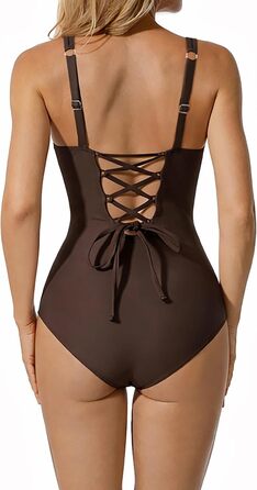 Зелений купальник жіночий DOULAFASS V-подібний виріз, мереживо, корегуючий, без спинки, пляжний, XL, темно-коричневий