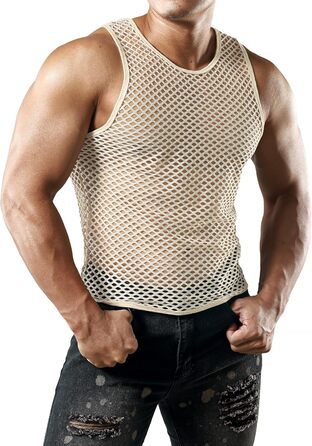 Чоловіча сітка-майка JOGAL з прозорою вставкою, бежевого кольору (S)