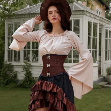 Корсет-топ JasGood Daen з підтримкою грудей, готичний вінтажний корсет, бюстєль, корсетне оздоблення на шнурівці, для костюмів на Хелловін (кававий жаккард, розмір M)