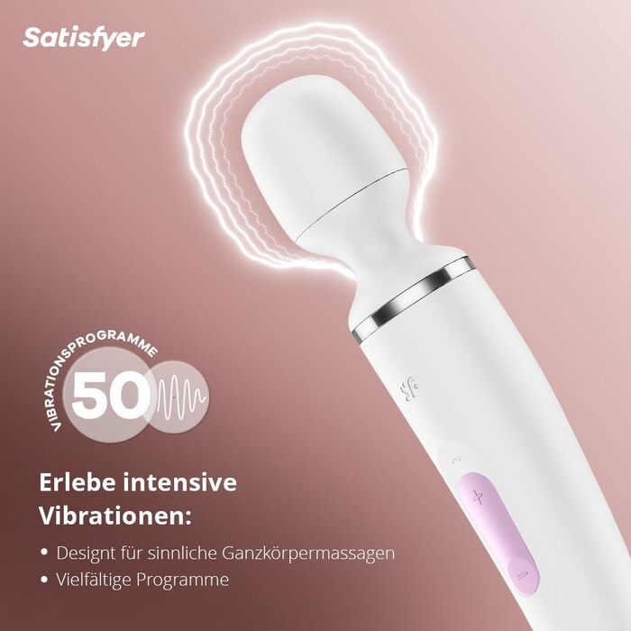 Satisfyer Wand-er Woman: Масажер-паличка з 50 режимами вібрації | Інтимні іграшки для жінок та чоловіків | Тихий та потужний вібратор для тіла | Білий колір