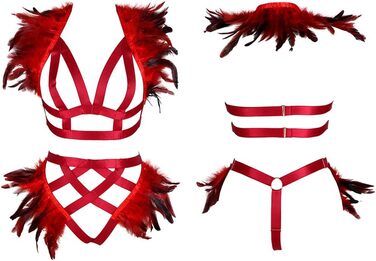 Жіночий корсет з пір'ям BBOHSS: набір накладки на плечі, крила, готичний стиль, Burning Man, спідня білизна, мереживні стрічки, аксесуари. Білий (універсальний розмір, винний)