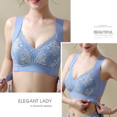 Бюстгальтер без кісточок Necalisi з застібкою на блискавці спереду, мереживний, з перехресним витонченням спини, синій, Push up, 42/95E