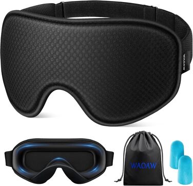 Маска для сну WAOAW з 3D-ефектом для жінок та чоловіків, світлоізолююча м'яка пов'язка на очі (чорна)