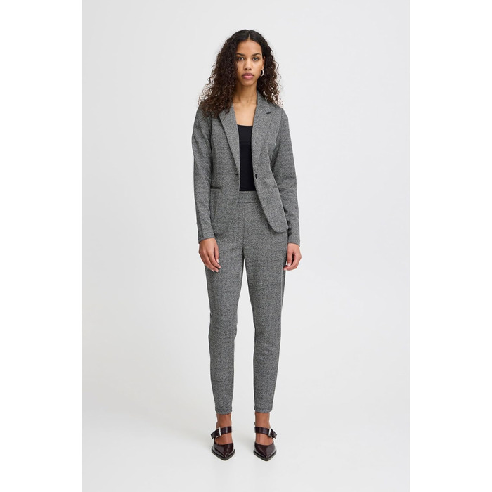 Жіночий жакет ICHI IHKATE з жакардового тканини Slim Fit, чорно-білий в їлочку, з V-подібним вирізом та одним ґудзиком, розмір L