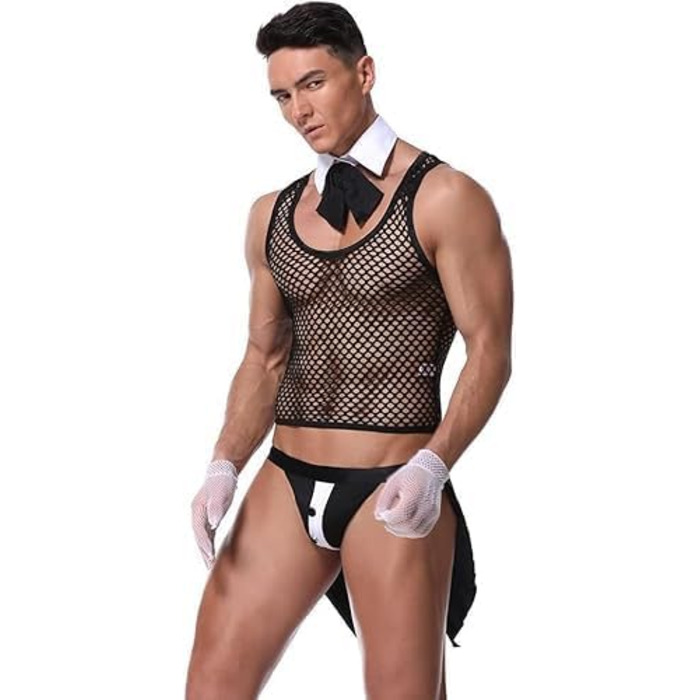 Сексуальна спідня білизна для чоловіків: комплекти, комбінезони для клубів, костюми офіціантів. Костюми для косплею, аксесуари з шнурком. Розмір універсальний