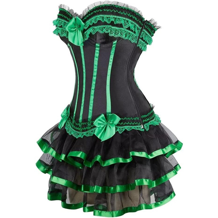 Сукня корсетна з корсетом, бюстєром, сексуальна смугаста мереживна сукня, корсет, готичний рок, жіноча сукня, бурлеск, 6XL, зелена