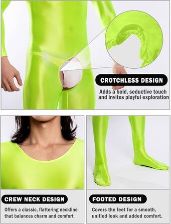 Комбінезон чоловічий AIEOE з відкриттям спереду, прозорий еластичний костюм, Strampler Overa Einteier, розмір S (зелений)