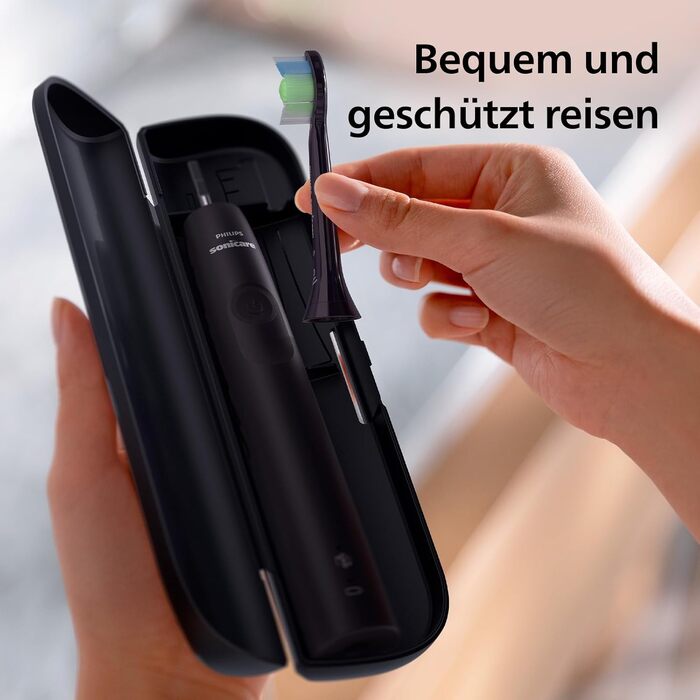 Електрична сонічна зубна щітка Philips Sonicare 4100 HX3683/33 для дорослих, чорна, з насадкою Optimal White, дорожнім футляром та USB-зарядним пристроєм