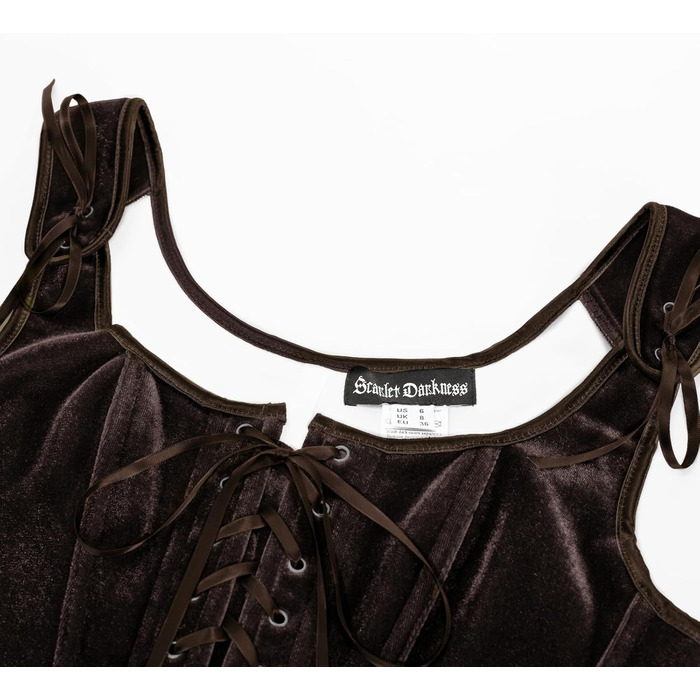 Корсет жіночий Ренесанс SCARLET DARKNESS, темно-коричневий, з мереживом, на шнурівці, вечірній, з оксамиту