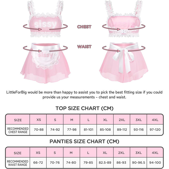 Комплект жіночої/чоловічої нижньої білизни LittleForBig з прозорого мережива: бра, труси, спідниця знімною зав'язкою (M, Рожевий)