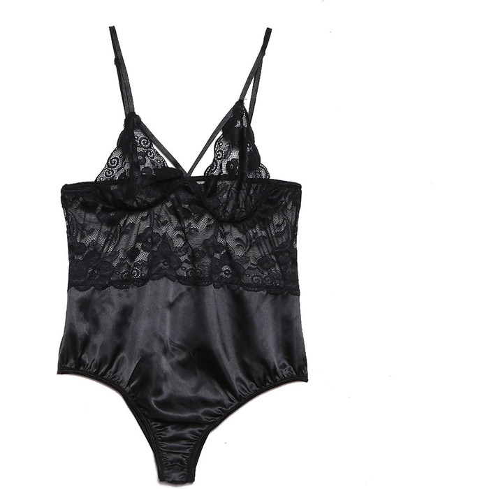 Бодір-костюми UIVHLW: прозорий чорний мереживний комплект з V-подібним вирізом, вирізаний крій, великі розміри (XXL)