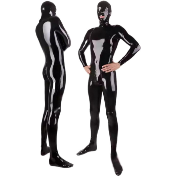 Штани з латексу Gaylop, повний комплект, чорний латексний халат, латексний комбінезон з гуми для чоловіків та жінок, індивідуальні очі з сотами, чорний L