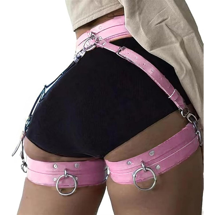 Жіночий готичний набір ременів на стегна з шкіри, регульовані панчохотримачі для нижньої білизни, косплей, карнавал, панк, вечірні образи (Рожевий)