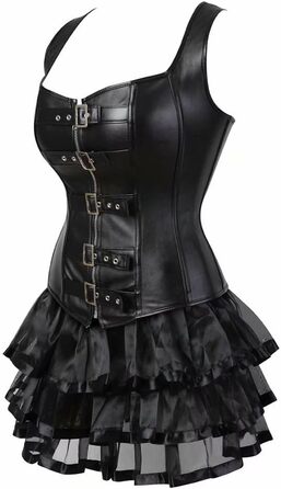 Сукня-корсет у стилі стимпанк з корсажем, шкіряна, з спідницею-тьюль, для жінок, з бретелями, елегантна, бурлеск, сексуальна, чорна, XXL