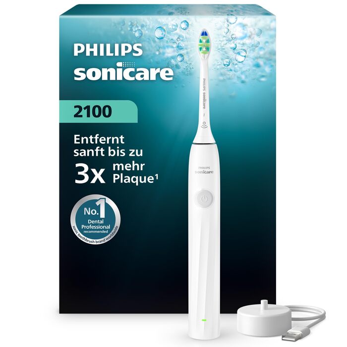 Електрична звукова зубна щітка Philips Sonicare Series 2100 (HX4021/01), 2 рівні інтенсивності, EasyStart, SmarTimer, біла