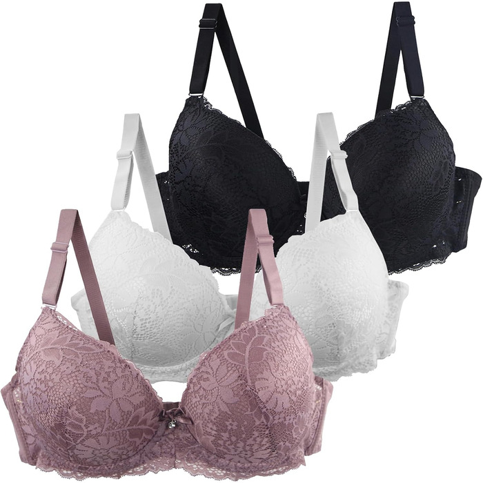 CSKJ Набір з 3-х спортивних бюстгальтерів для великих грудей. Класичний мереживний бюстгальтер з підтримкою, без кісточок, регульовані бретелі, м'який, безшовний, з підкладкою. Ідеально підходить для йоги, занять спортом та повсякденного носіння.