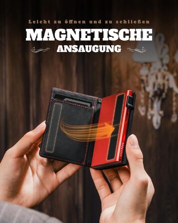 Чоловічий ультратонкий гаманець DODENSHA MagSnap з монетницею, RFID захистом та магнітним замком, на 10+ карток, чорно-червоний