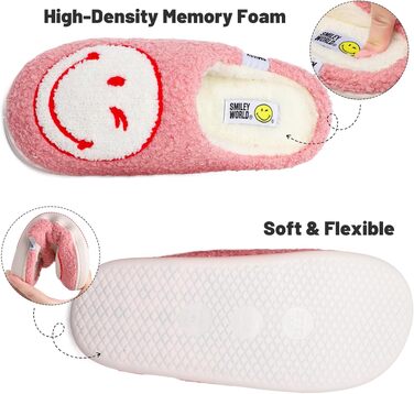 Зимові домашні капці SMILEYWORLD® з ефектом пам'яті Memory Foam, м'які плюшеві пантофлі для жінок та чоловіків, біло-рожеві, розмір 38/39 EU