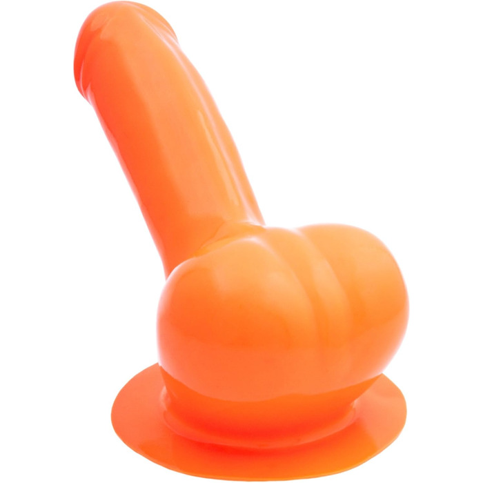 TOYLIE Latex Пеніс-чохол, 13 см, неоновий оранжевий, з платформою для кріплення до латексного одягу. Чохол для пеніса з мішком та виразною головкою, виготовлено в Німеччині.