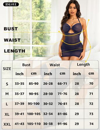 RLOVE Ніжна піжама-комбінезон для жінок - Babydoll, прозора мереживна білизна, нічне вбрання, чорний (L, Морська синя)