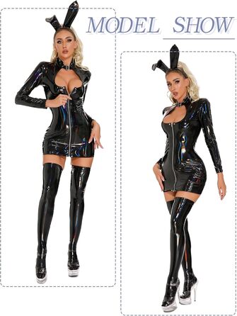 Сукня-боді FEOYA з PU шкіри, облягаюча міні-сукня, сукня з еластичної шкіри, вечірня сукня, сексуальна сукня Wetlook, чорна, 3XL