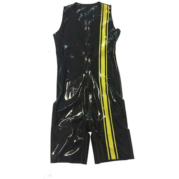 Чоловічий латексний боді з блискавкою спереду GAYLOP. Чорно-синій, без рукавів, великі розміри, індивідуальне пошиття. Леотард, комбінезон