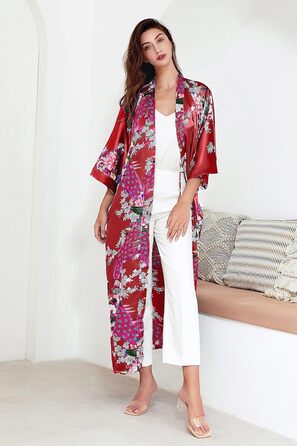 Жіночий халат-кімоно BABEYOND з квітковим принтом, великі розміри, бордовий
