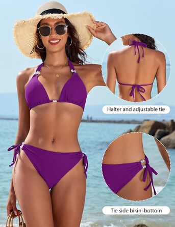 Бікіні жіночий Triange Bikini Set Lila XL - Сексуальний стрінг, суцільний купальник з push-up, з перлами