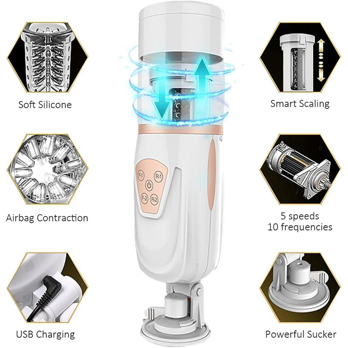 Автоматичний електричний мастурбатор-чаша з 10 телескопічними рухами та 5 швидкостями для чоловіків