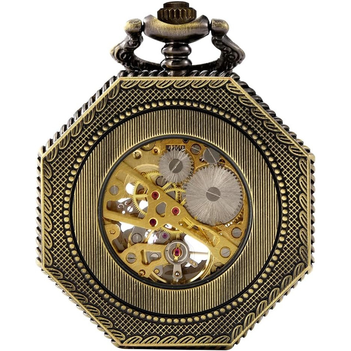 Чоловічий кишеньковий механічний годинник BOSHIYA Vintage Steampunk: скелетон, підсвічування, ручний завод, бронзовий колір (гексагональний корпус)