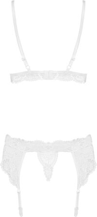 Комплект спідньої білизни Obsessive: бюстгальтер, стрінг та пояс-стрінг, білий, Push-Up, мереживо, L-XL