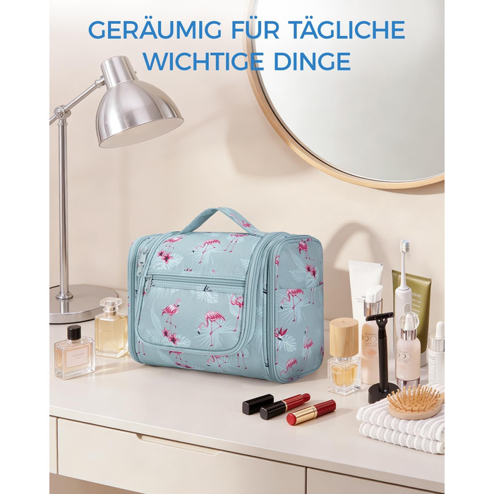 Велика дорожня косметичка WANDF з підвісом для жінок та чоловіків, органайзер для аксесуарів та гігієни у подорожі (Блакитний фламінго)
