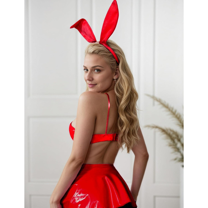 Сукня з екошкіри для жінок Auing, комплект нижньої білизни, костюм зайчика, XL (червоний, S)