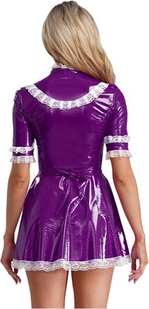 Костюм покоївки Freebily для жінок з лакованої шкіри, фіолетовий (4XL), комплект з фартухом