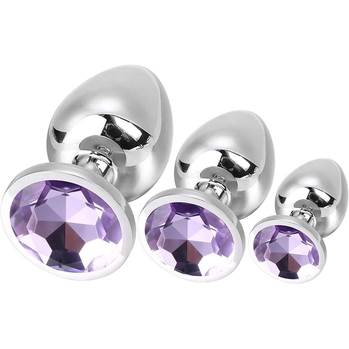Набір анальних пробок Klein Medium Groß Metall Buttplug з кристалами та діамантом (фіолетовий)