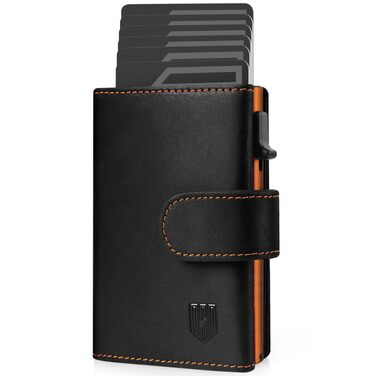 Чоловічий гаманець-картхолдер DODENSHA з RFID-захистом, автоматичним pop-up механізмом, відділенням для монет та вікном для ID (чорний з помаранчевим)